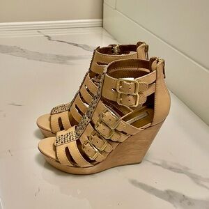 Cynthia Vincent Leather and Wood Platform Sandals